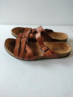 Pedro Iniesta Brown Leather Strappy Slide Sandals 40 Boho Comfort Vacation